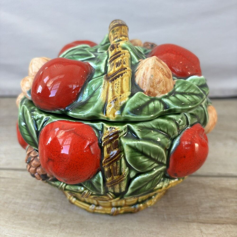 Vintage Inarco Japan Ceramic Fruit Nut Pinecones Leaves Basket Farmhouse Decor - Picture 4 of 11